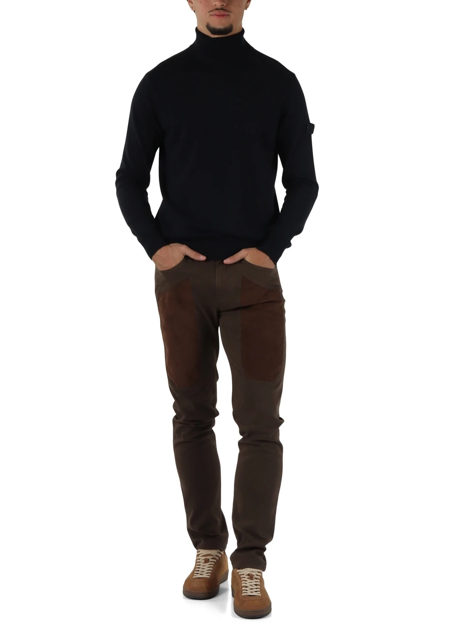 MARRONE | Pantaloni JOHN Slim fit con patte in Alcantara