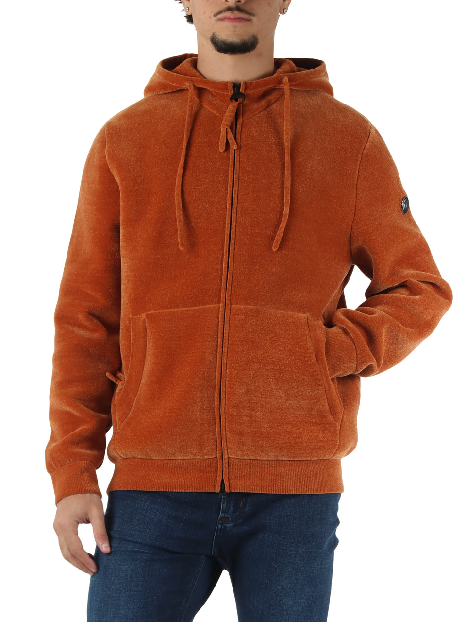 ARANCIONE | Giacca felpa in ciniglia con cappuccio e zip