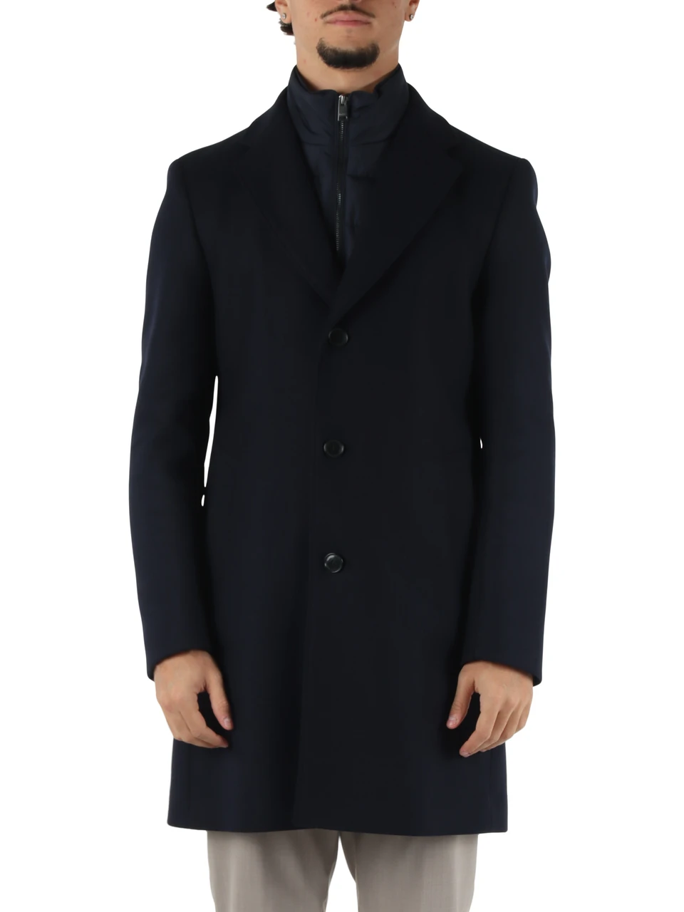 BLU SCURO | Cappotto slim fit in misto lana Manteco