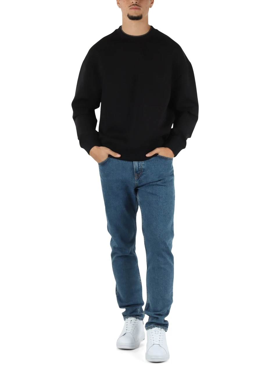 NERO | Felpa girocollo in double jersey di misto cotone