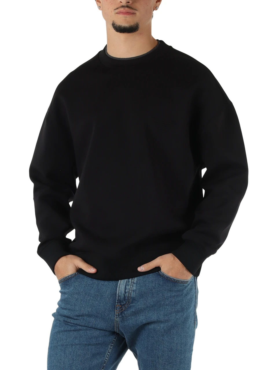 NERO | Felpa girocollo in double jersey di misto cotone