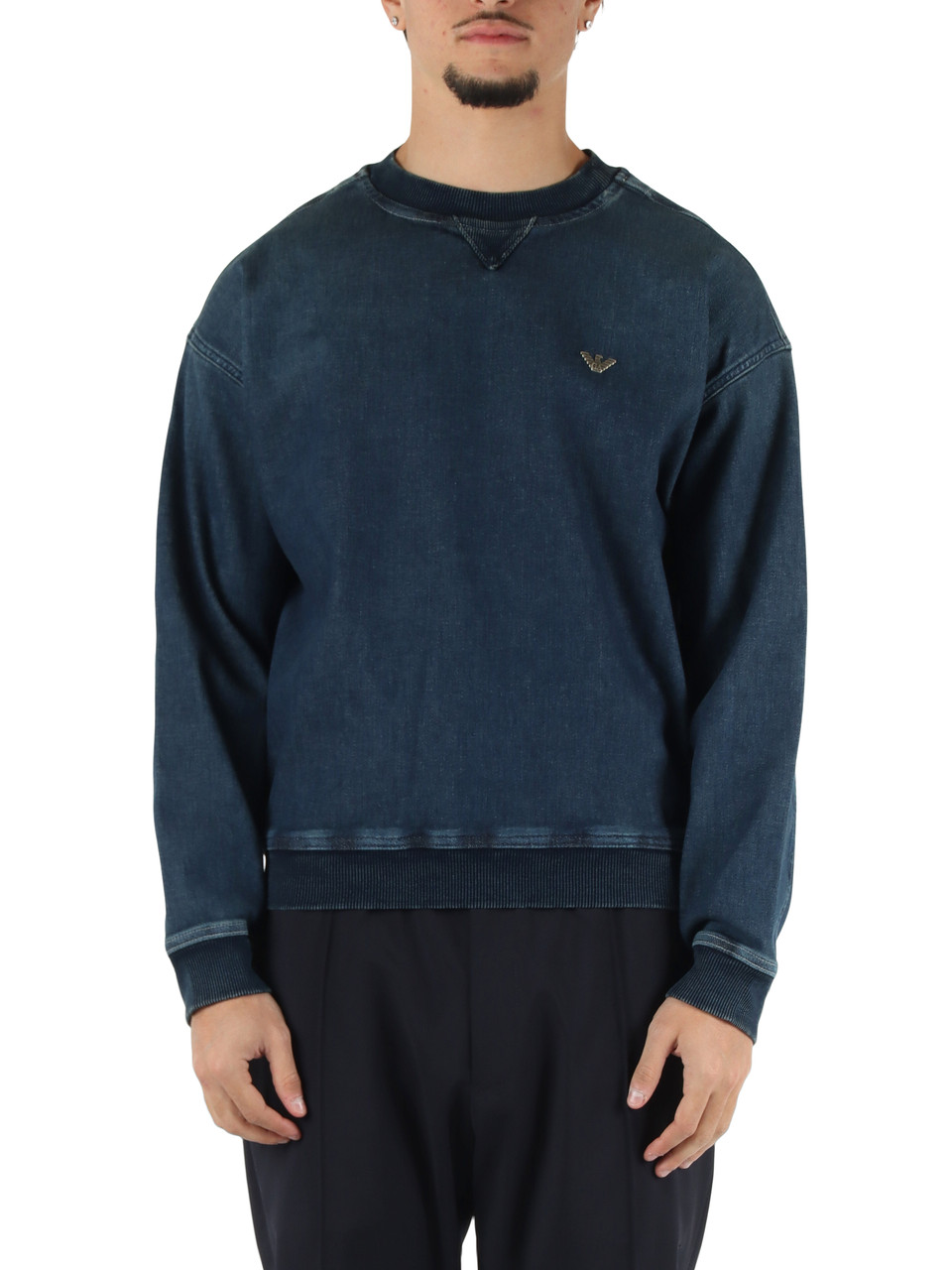 BLU | Felpa girocollo in denim con placca logo