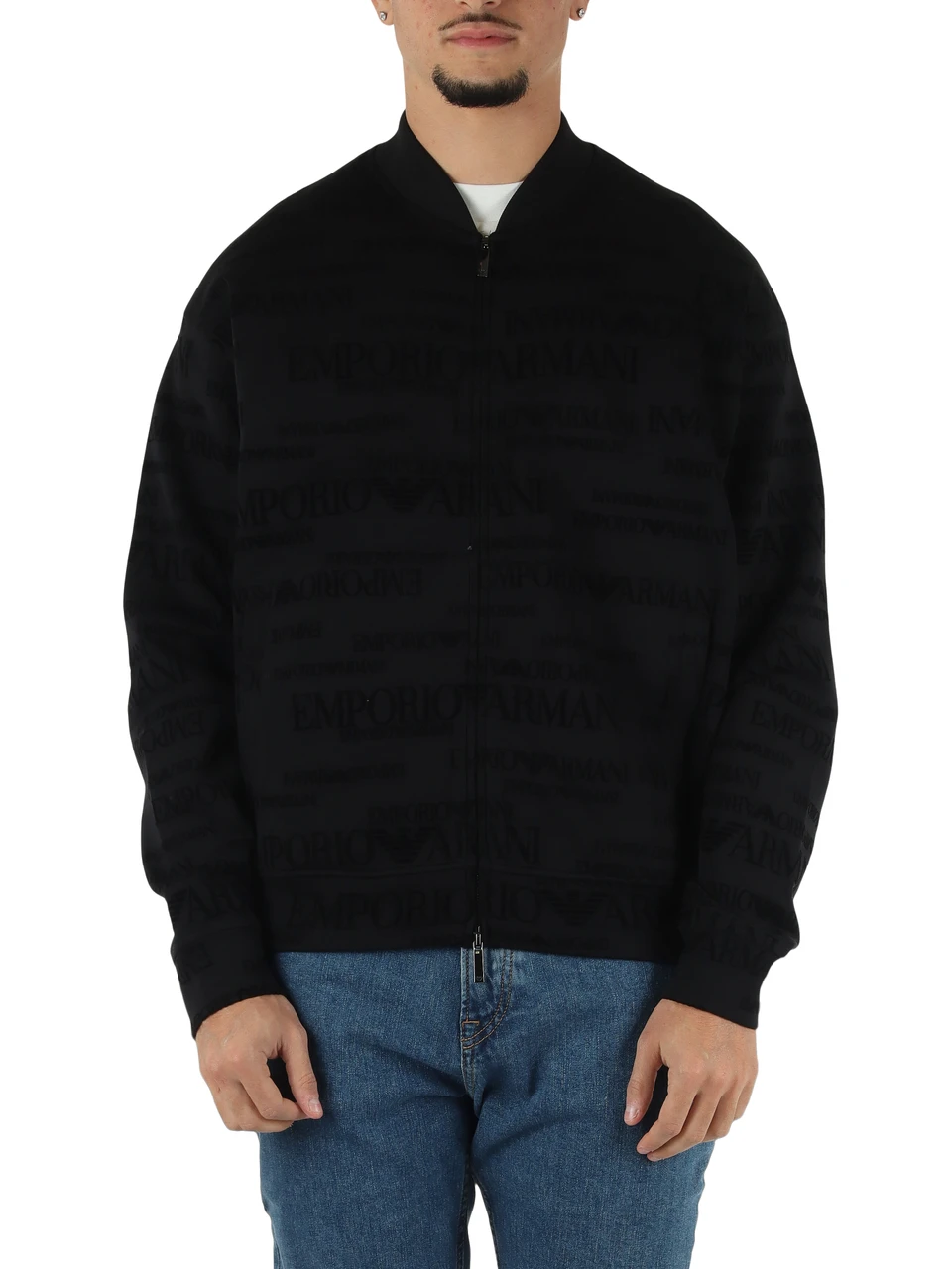 NERO | Felpa con zip modello bomber in misto cotone
