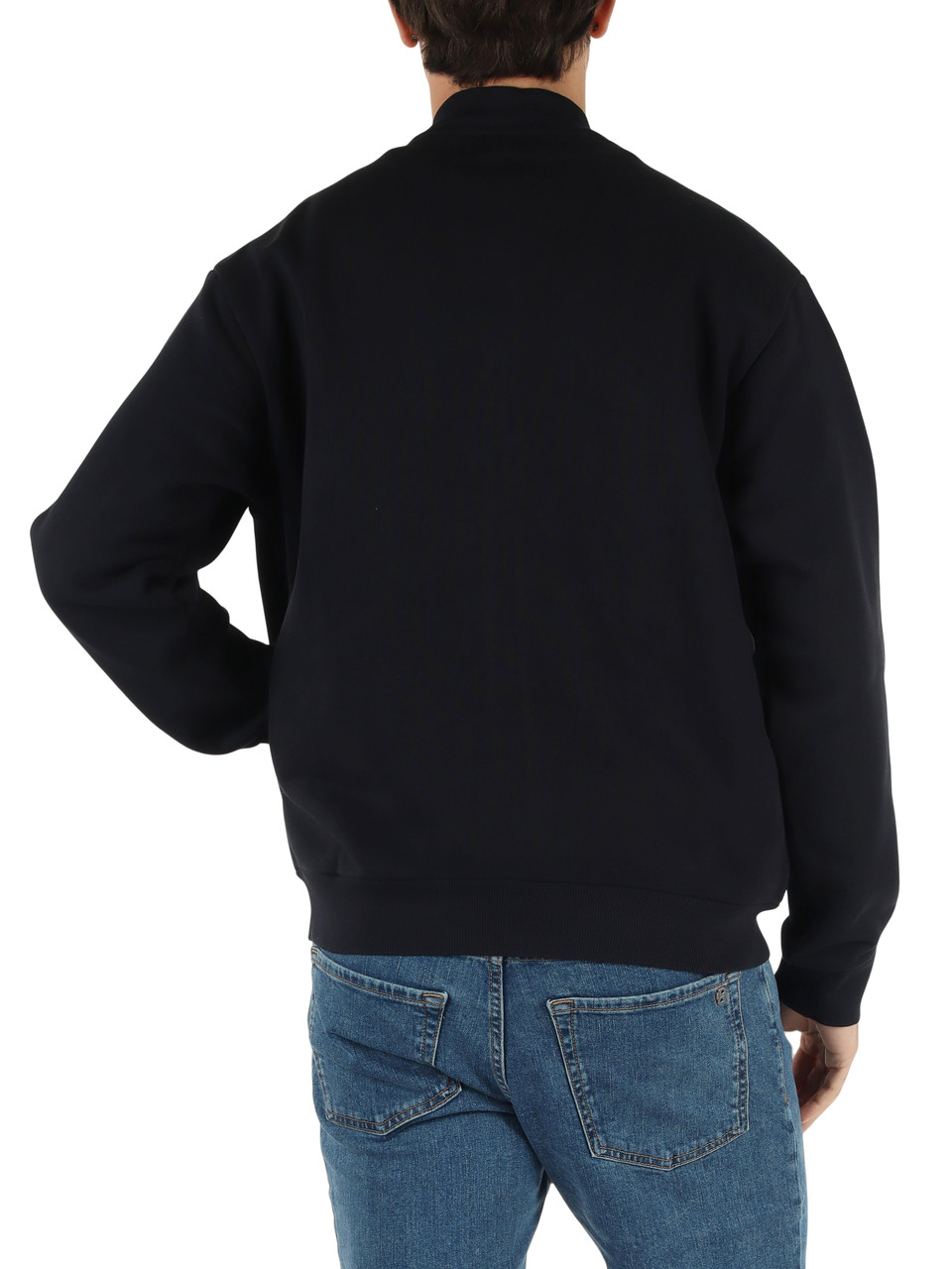 BLU SCURO | Felpa con zip modello bomber in cotone garzato