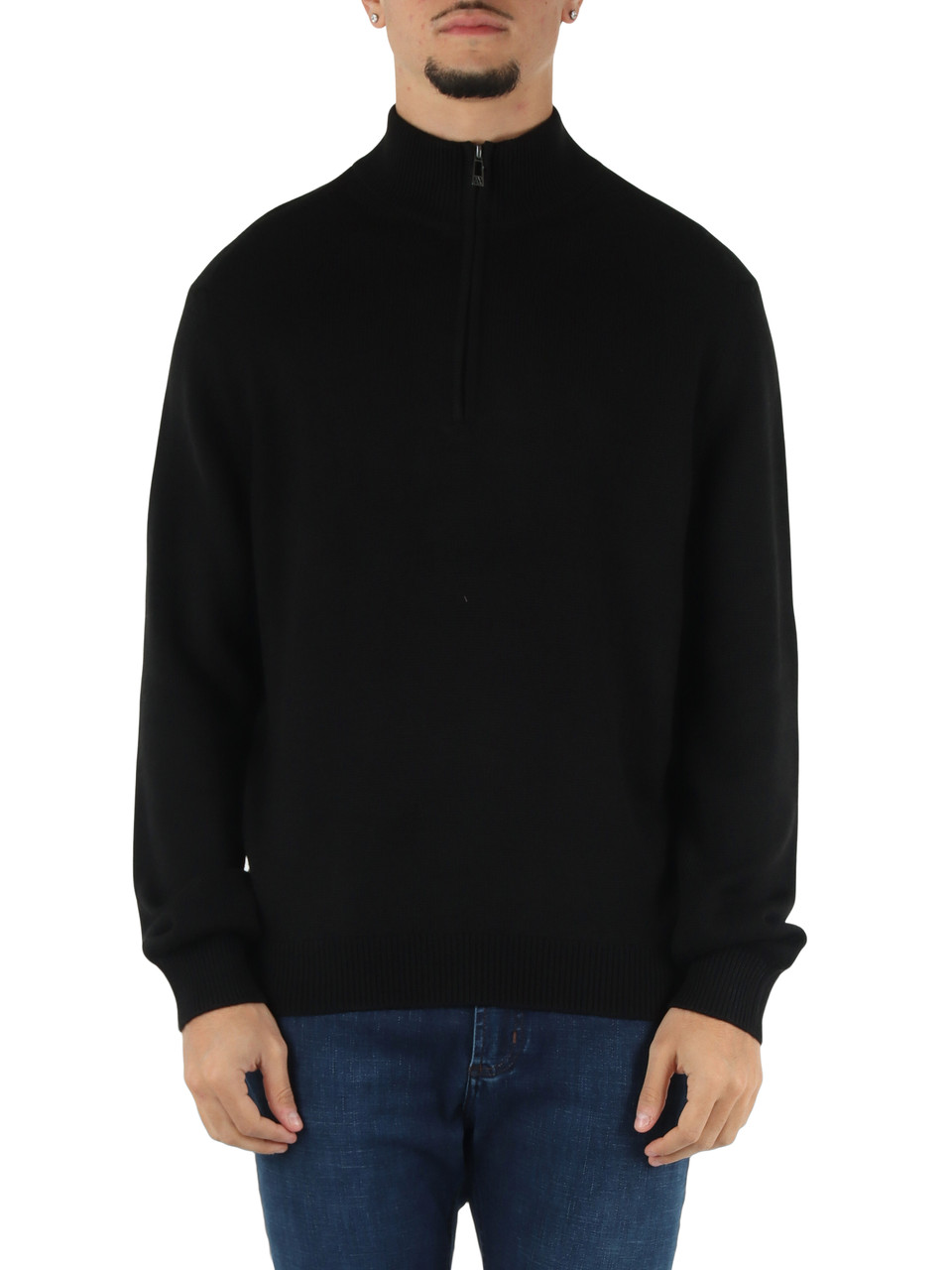 NERO | Maglia mezza zip in misto cotone e lana vergine