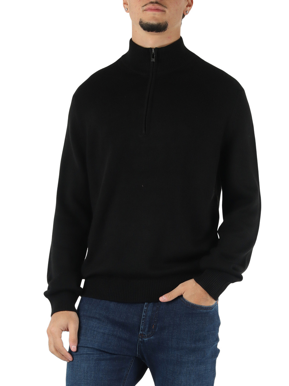 NERO | Maglia mezza zip in misto cotone e lana vergine