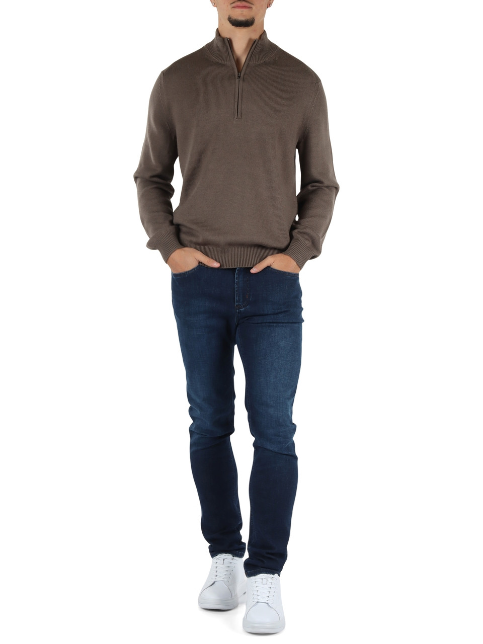 TORTORA | Maglia mezza zip in misto cotone e lana vergine