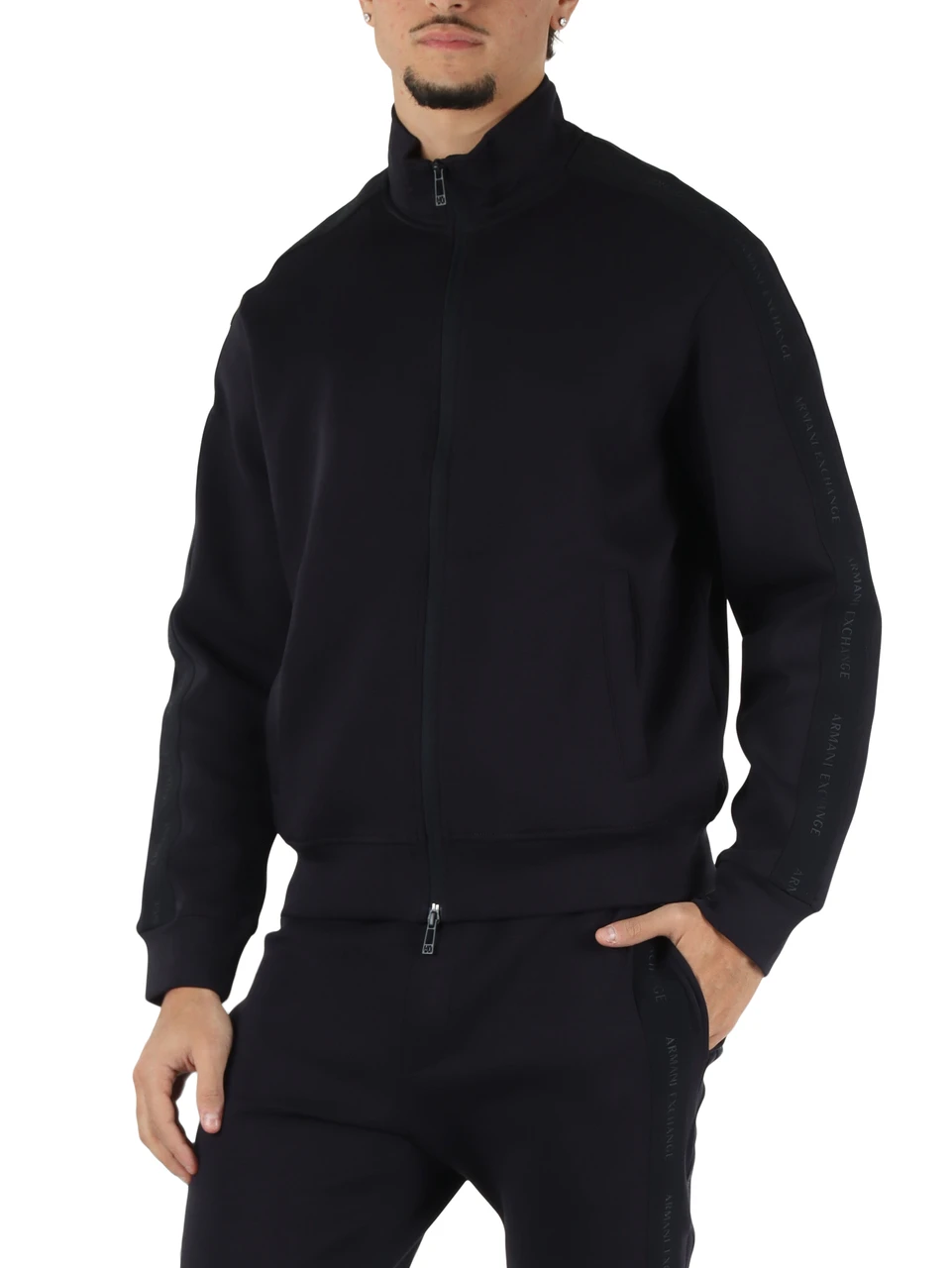 BLU SCURO | Felpa con zip in misto cotone