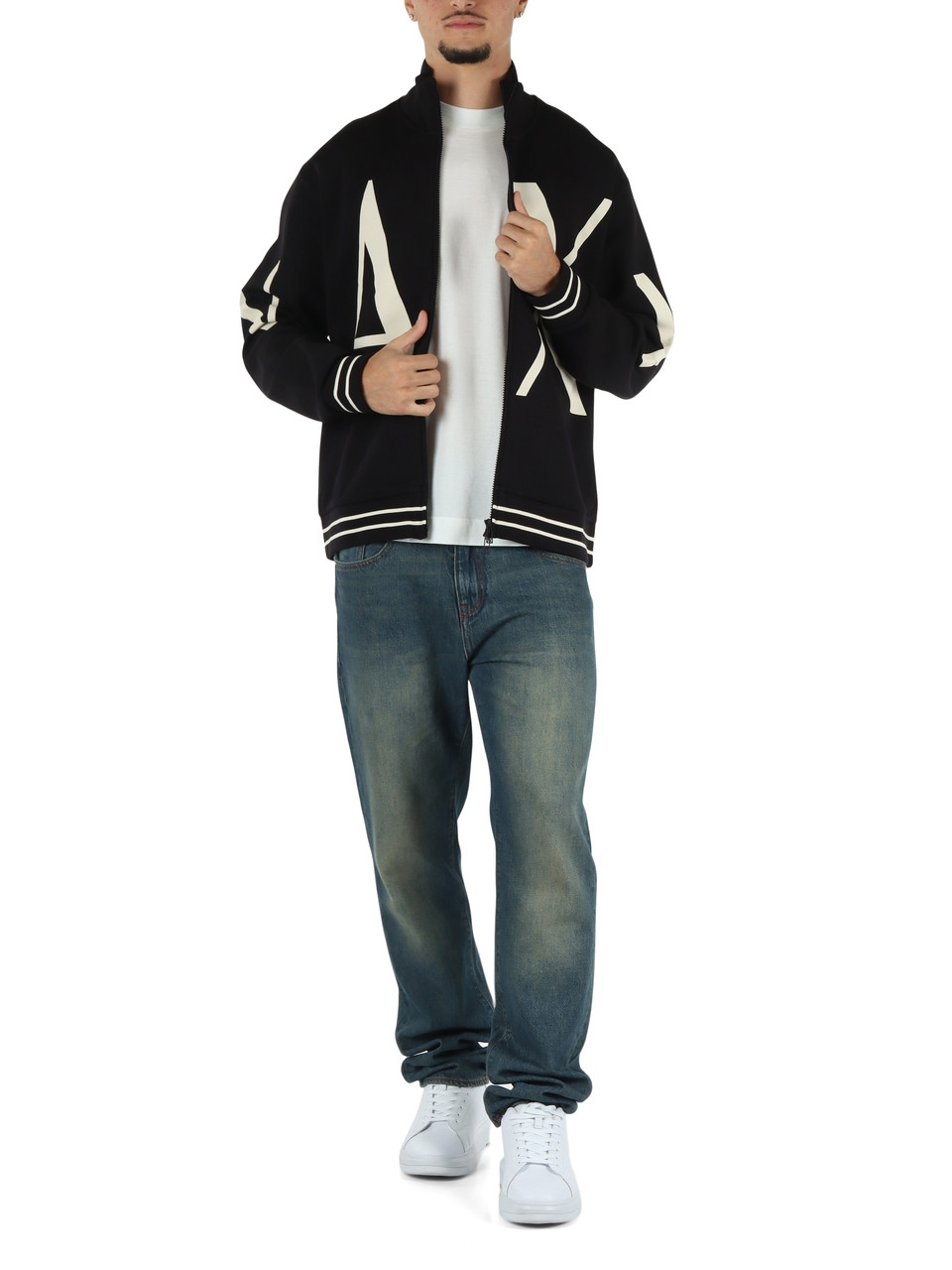 NERO | Felpa in misto cotone con zip e stampa logo