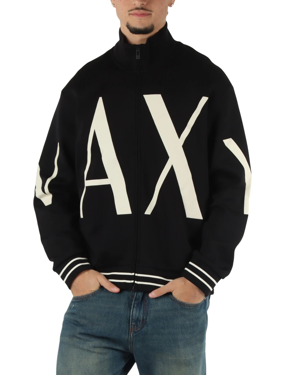NERO | Felpa in misto cotone con zip e stampa logo