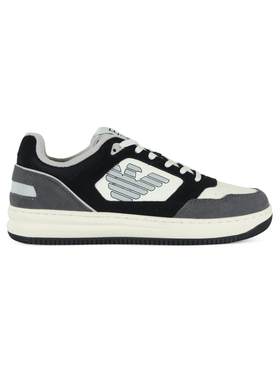 BIANCO/NERO | Sneakers in pelle ed ecopelle con logo impresso