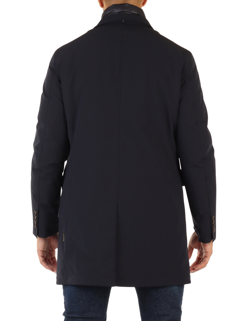 BLU SCURO | Giaccone in tessuto stretch waterproof con imbottitura in piuma