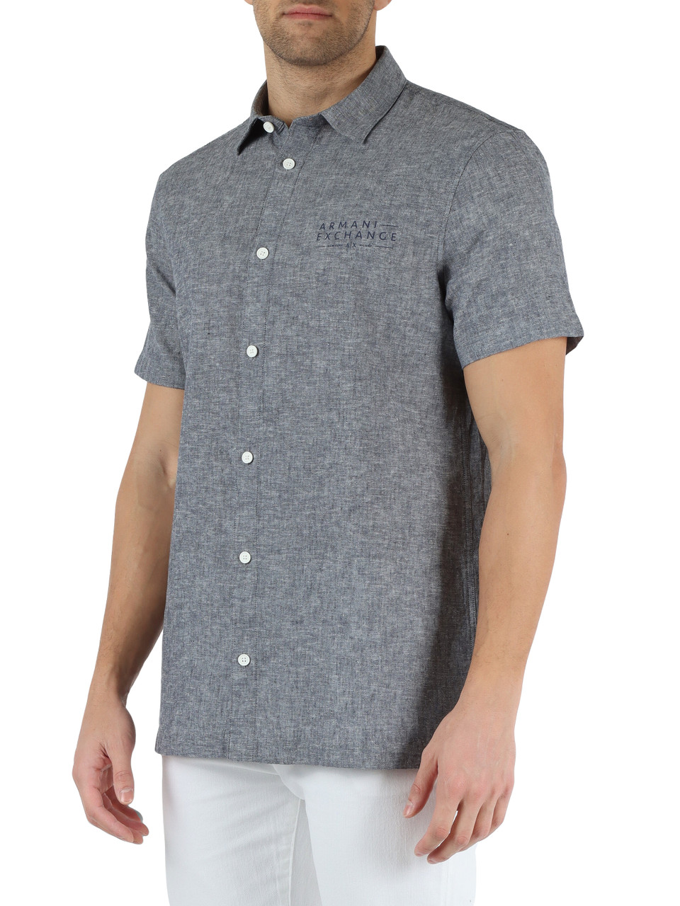 BLU | Camicia in lino e cotone con scritta logo