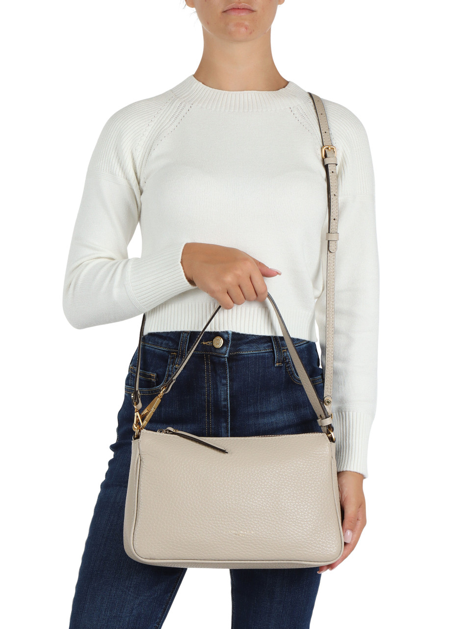 BEIGE | Borsa a spalla in pelle martellata BROOKE