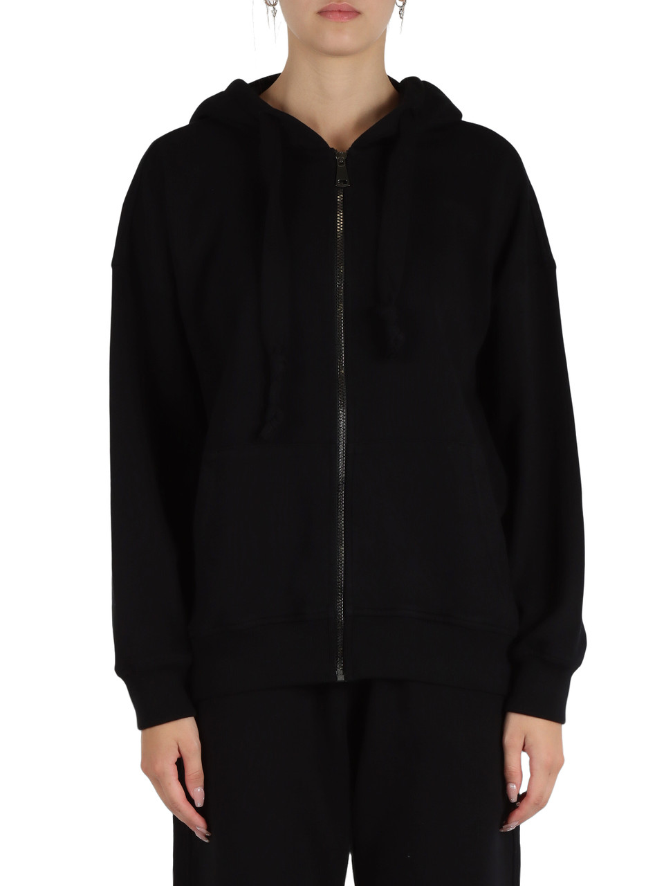 NERO | Felpa in cotone garzato con cappuccio e zip