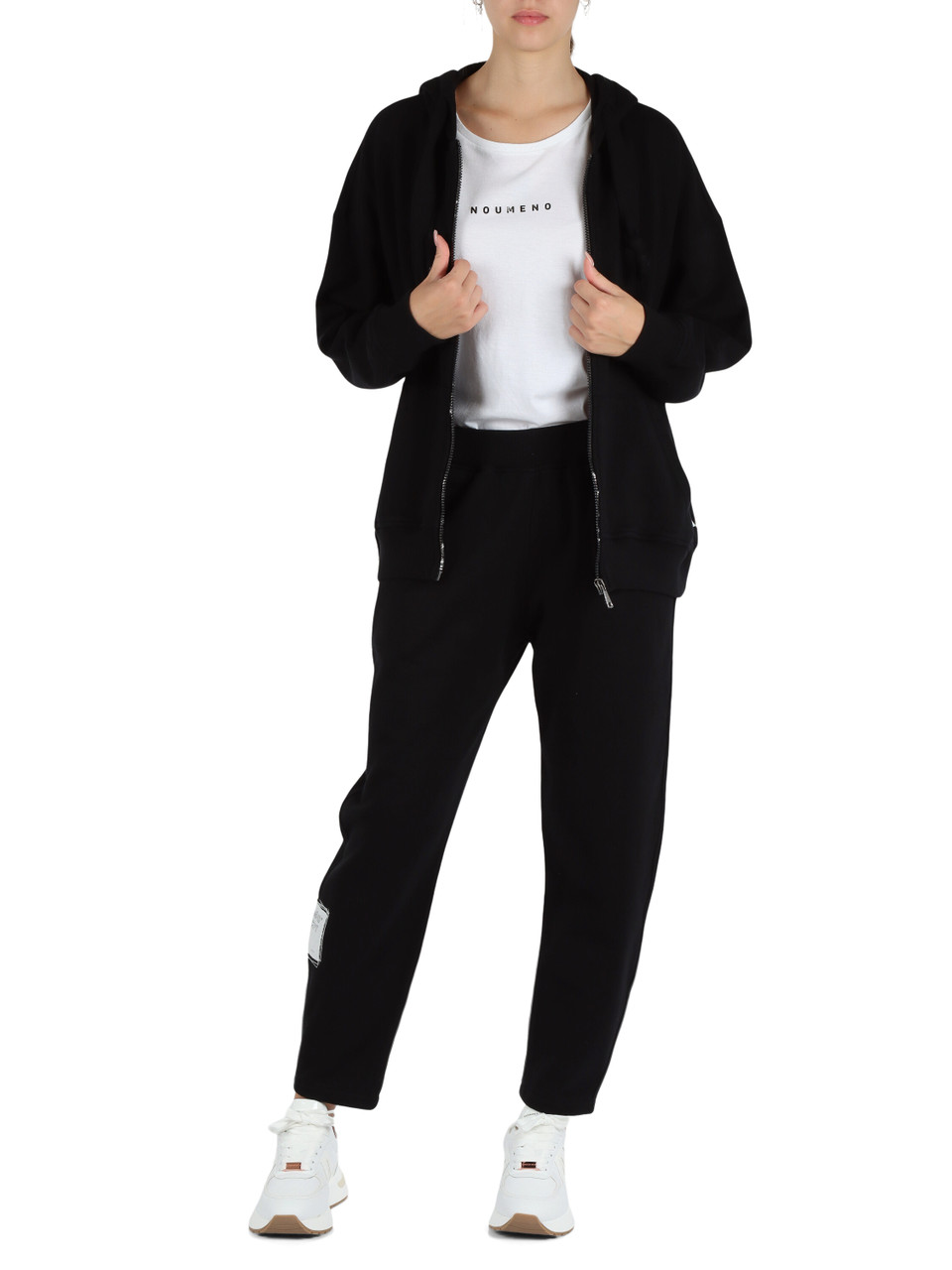 NERO | Felpa in cotone garzato con cappuccio e zip