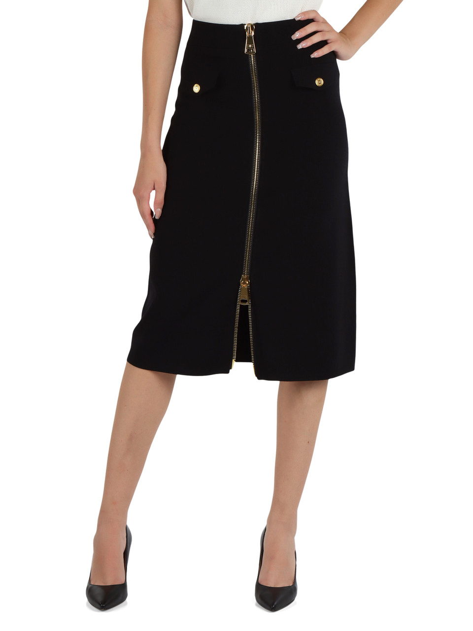 NERO | Gonna in misto viscosa con zip frontali
