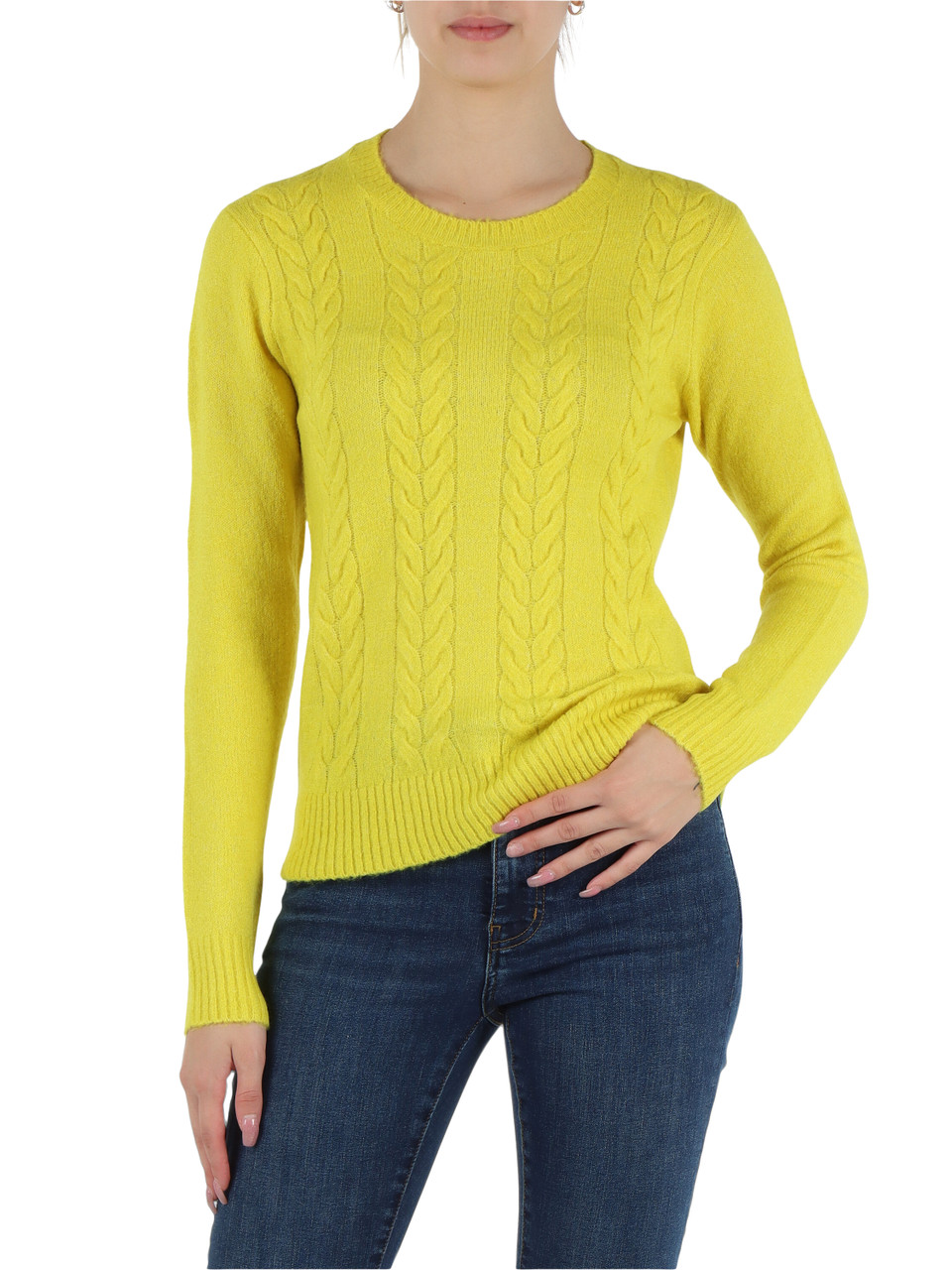GIALLO | Maglia girocollo con motivo frontale a trecce