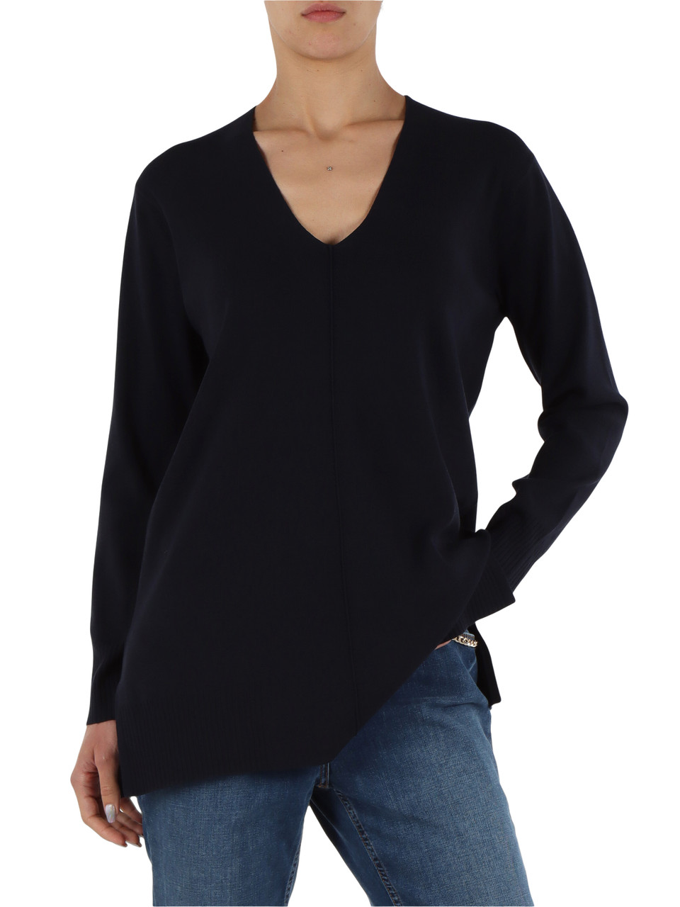 BLU SCURO | Maglia in misto viscosa con collo rimovibile