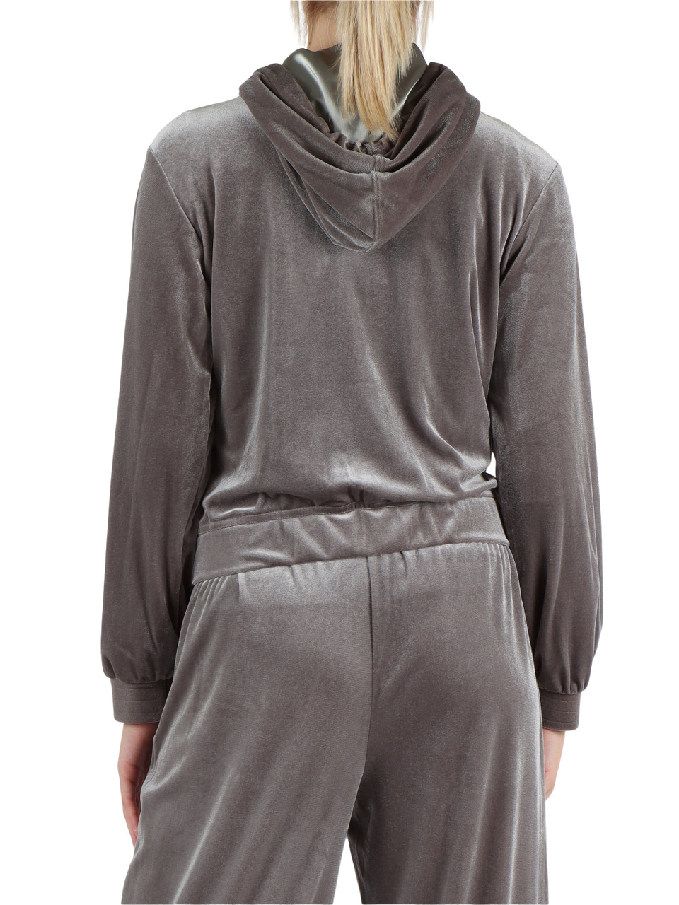 GRIGIO | JEANS: Felpa in ciniglia con zip e cappuccio