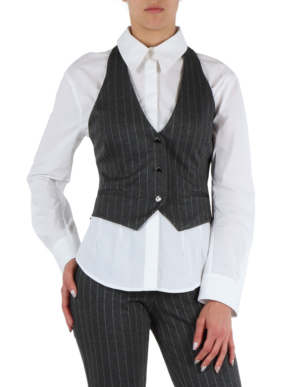 GRIGIO | Gilet gessata in misto viscosa