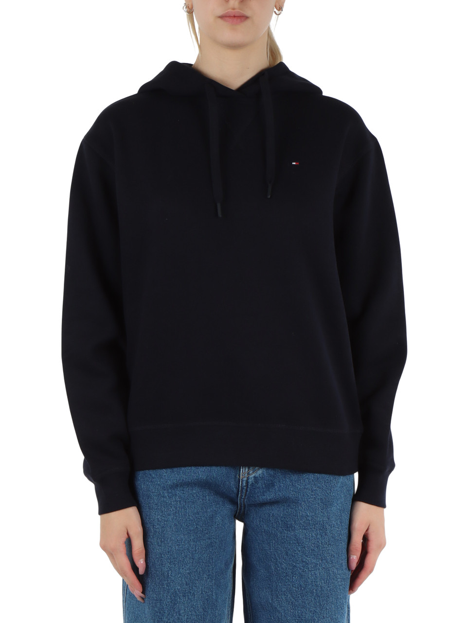 BLU SCURO | Felpa in misto cotone con cappuccio e ricamo logo