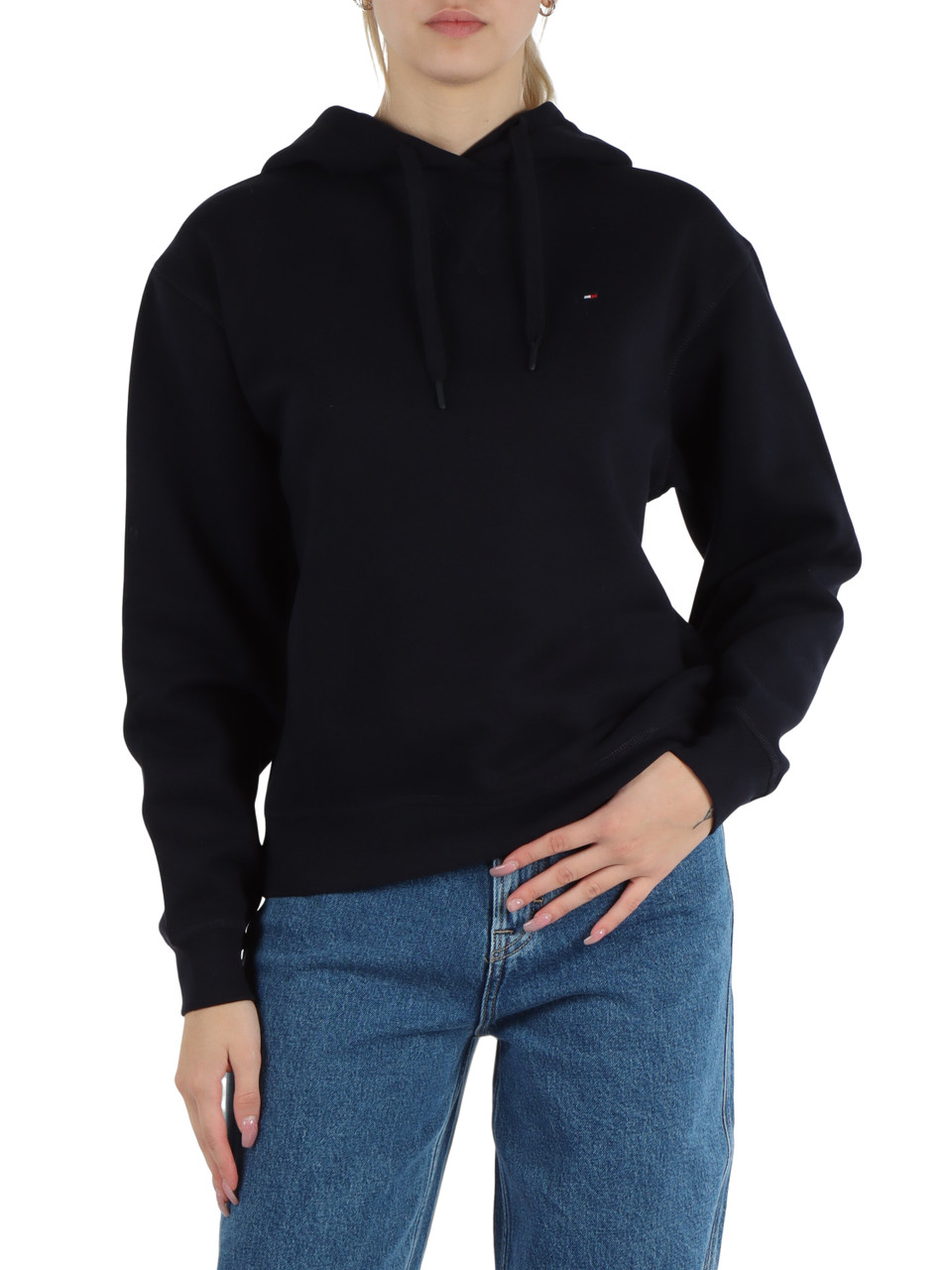 BLU SCURO | Felpa in misto cotone con cappuccio e ricamo logo
