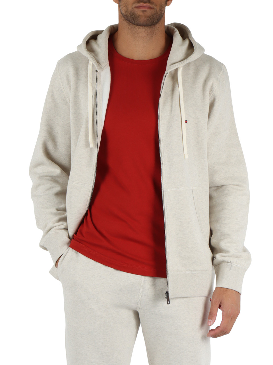 GRIGIO CHIARO | Felpa in misto cotone con zip e cappuccio