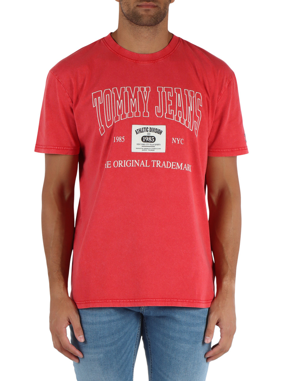ROSSO | T-shirt in cotone effetto slavato con stampa logo frontale