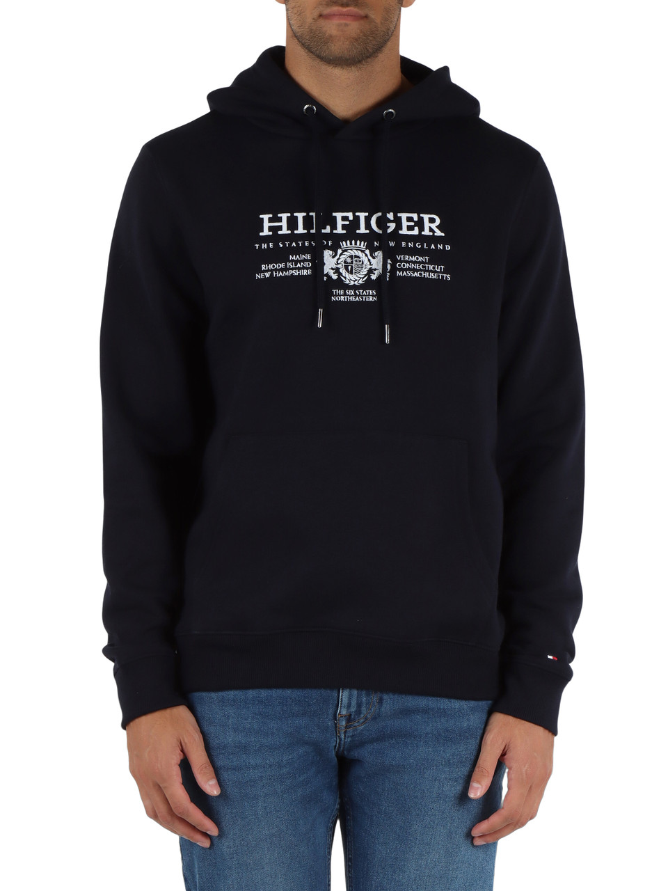 BLU SCURO | Felpa in cotone con cappuccio e ricamo logo