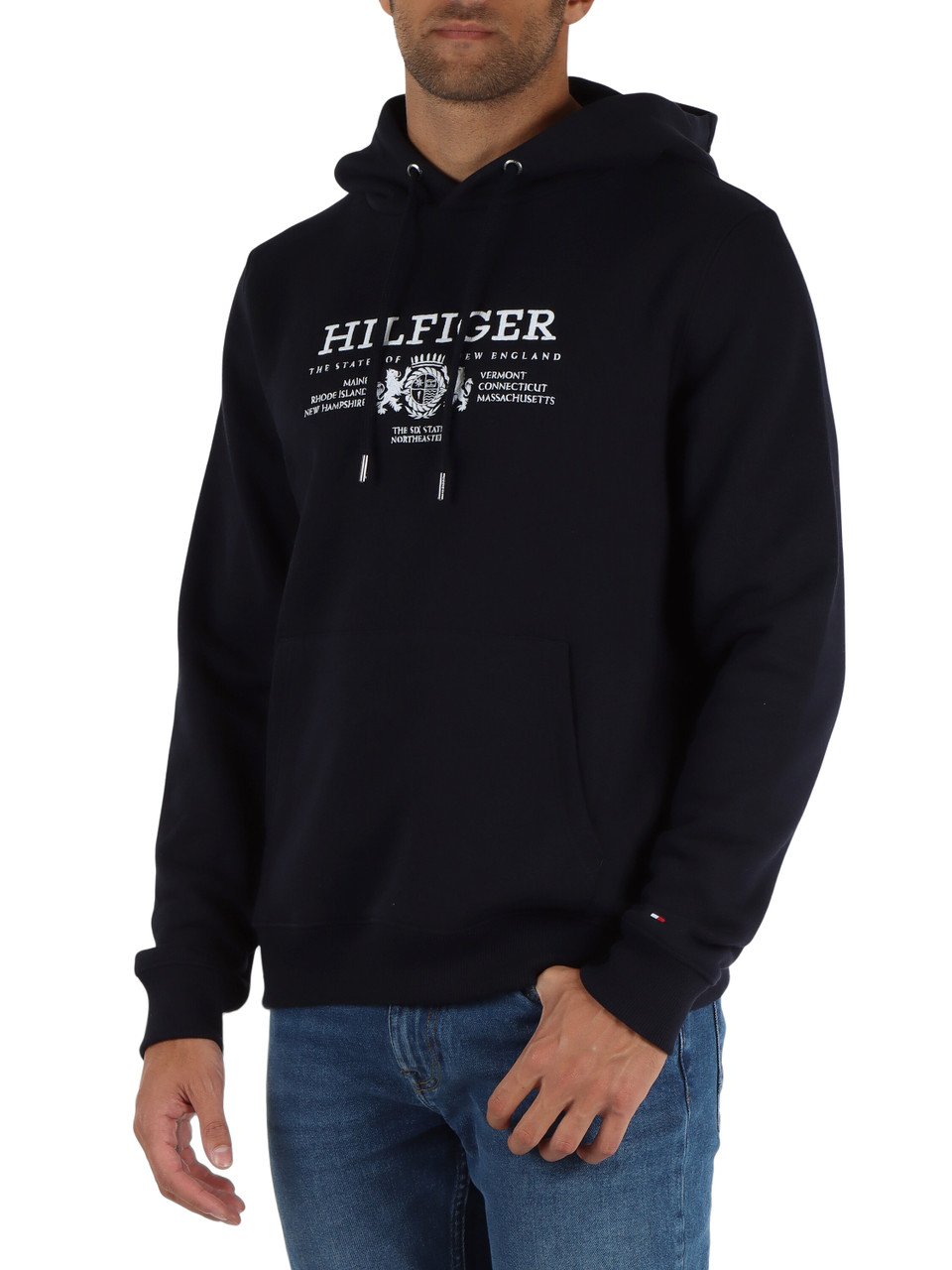 BLU SCURO | Felpa in cotone con cappuccio e ricamo logo