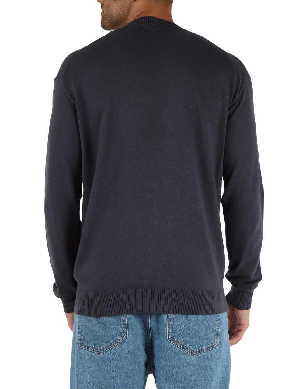 GRIGIO | Maglia girocollo in cotone e lana con logo frontale