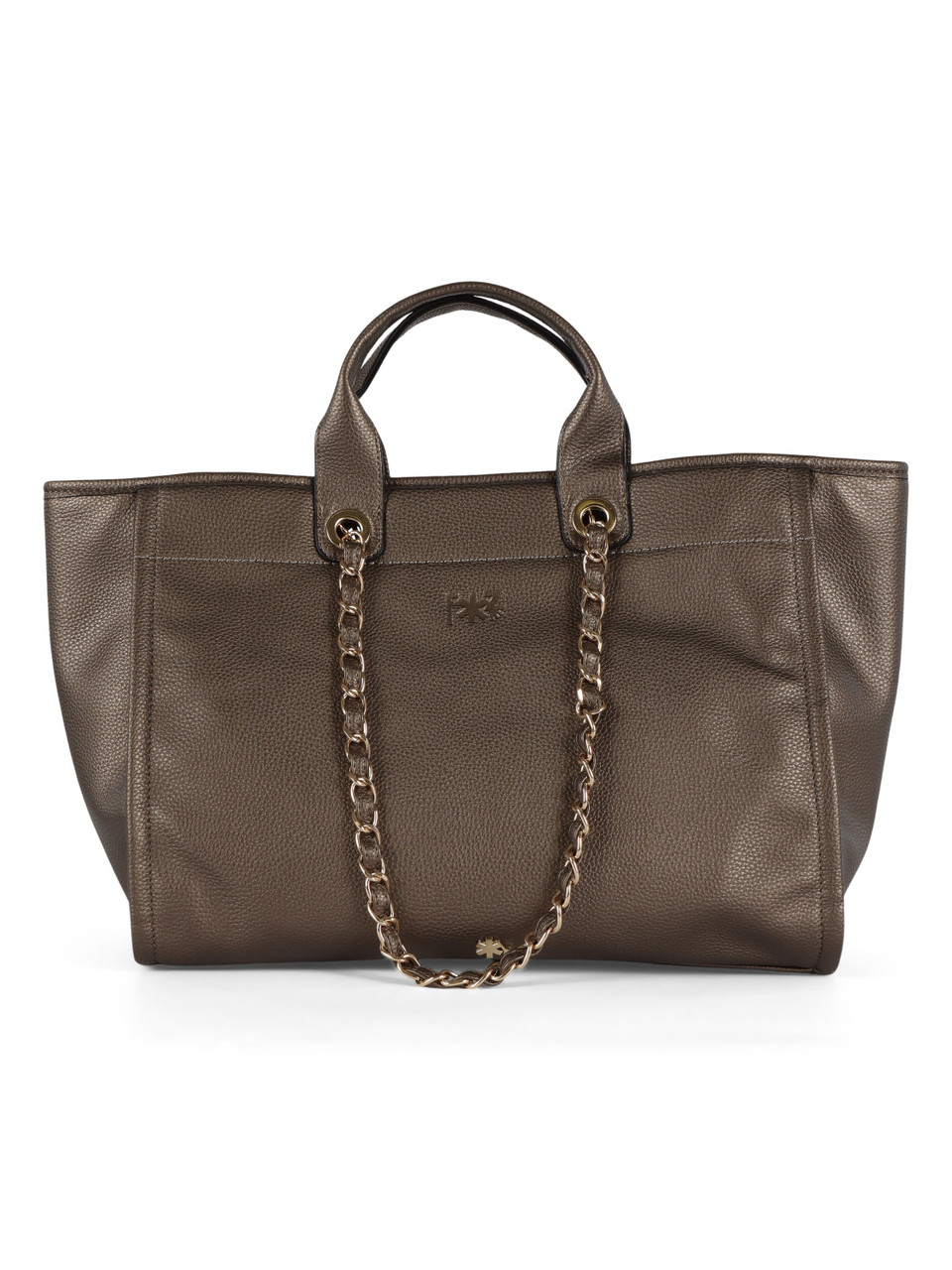 BRONZO | Borsa a mano effetto martellato con logo impresso