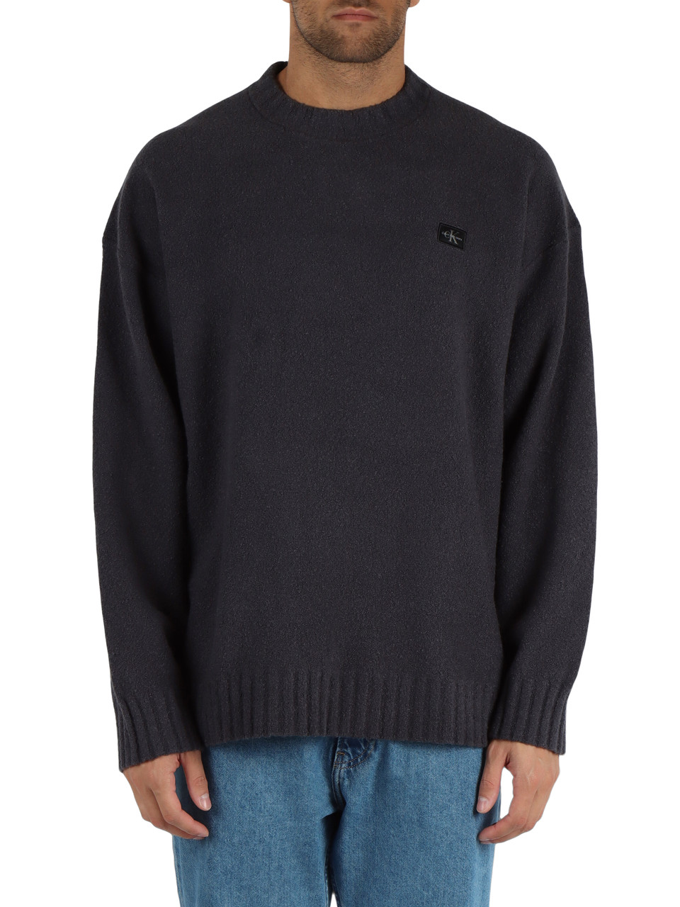 GRIGIO SCURO | Maglia girocollo bouclè in misto cotone