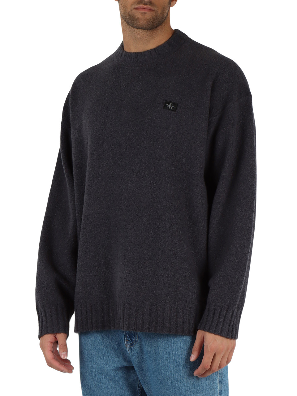 GRIGIO SCURO | Maglia girocollo bouclè in misto cotone