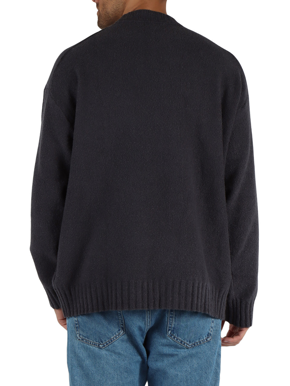 GRIGIO SCURO | Maglia girocollo bouclè in misto cotone