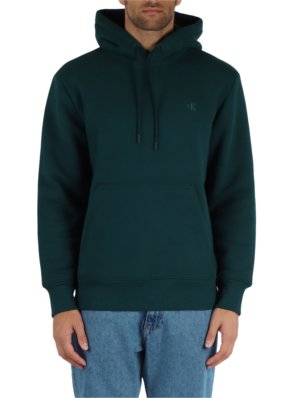 VERDE SCURO | Felpa in misto cotone con cappuccio e ricamo logo