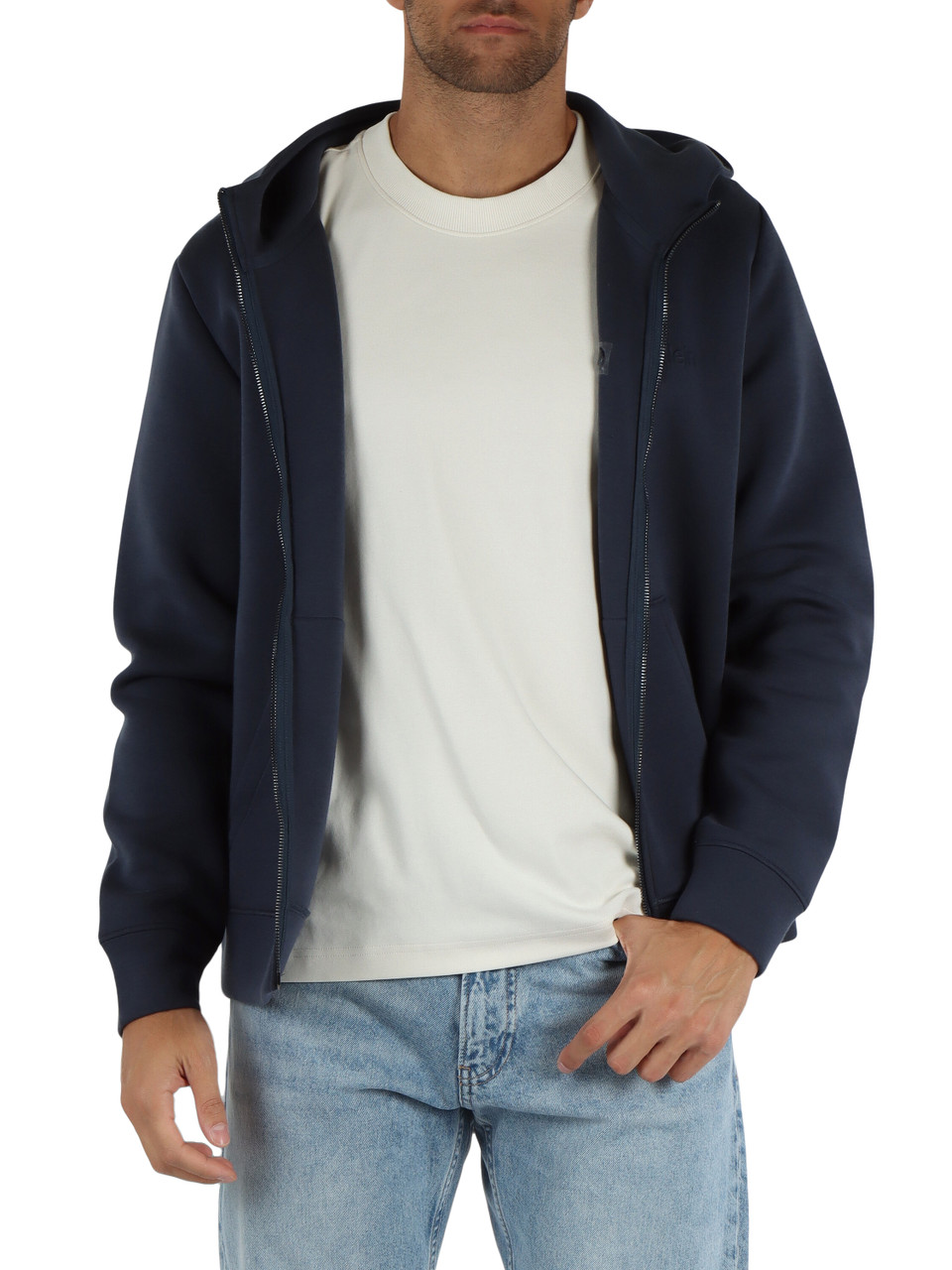 BLU | Felpa in misto cotone con cappuccio e zip