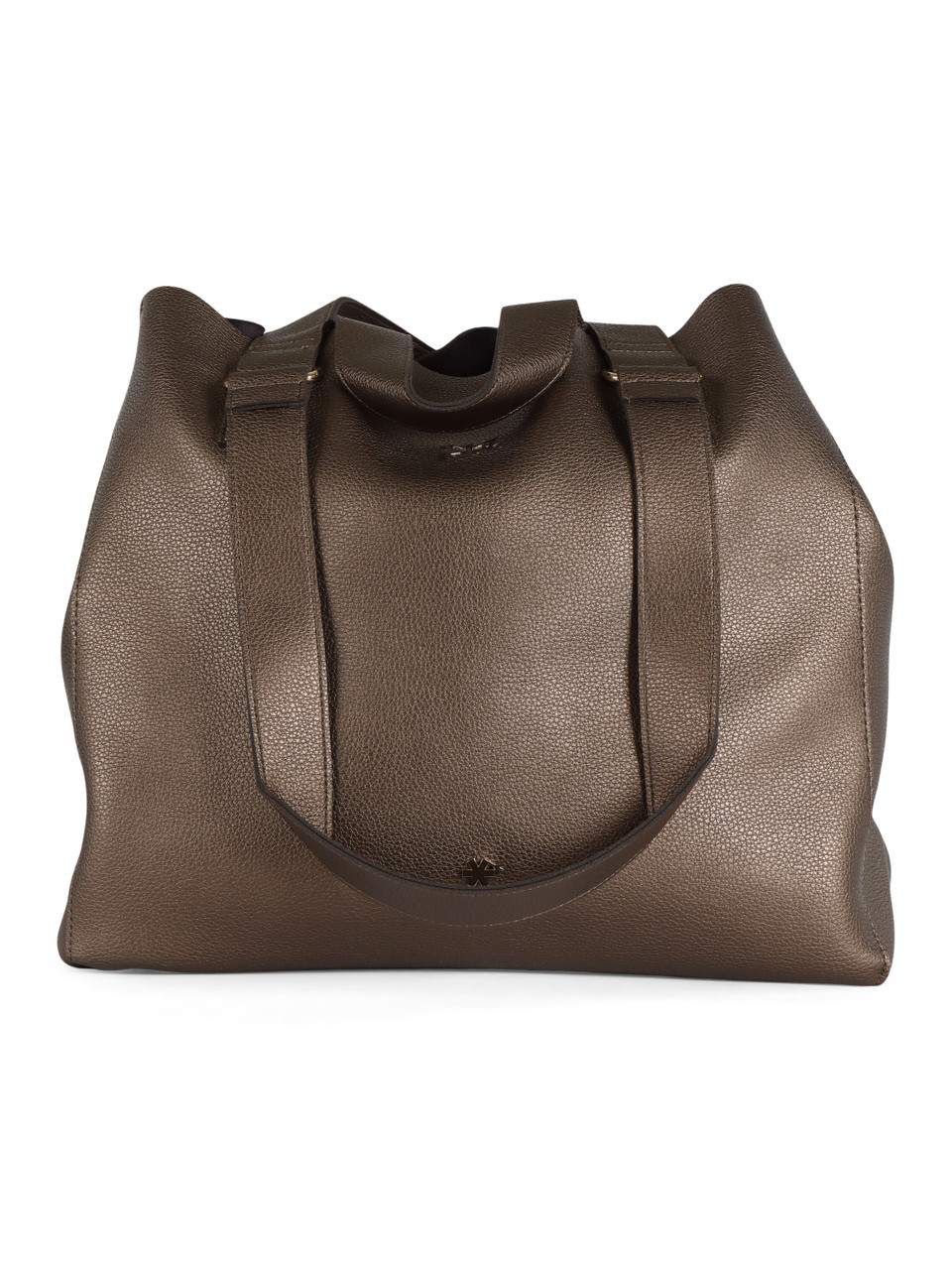 BRONZO | Borsa shopping effetto martellato con maxi pochette interna