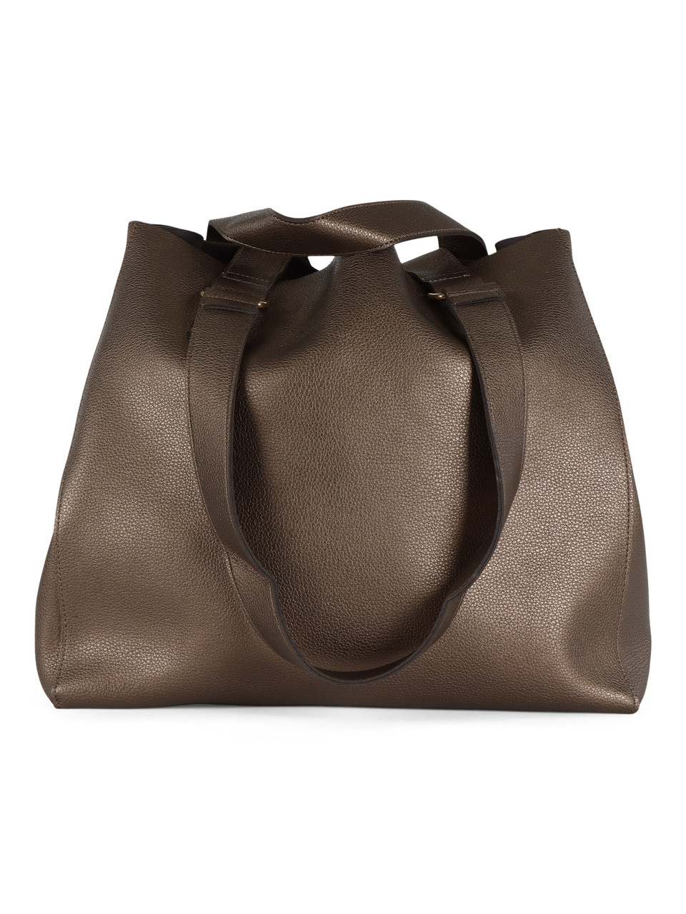BRONZO | Borsa shopping effetto martellato con maxi pochette interna