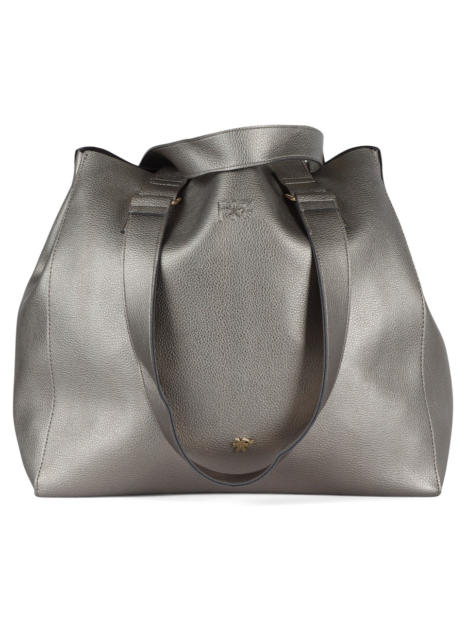 ARGENTO | Borsa shopping effetto martellato con maxi pochette interna