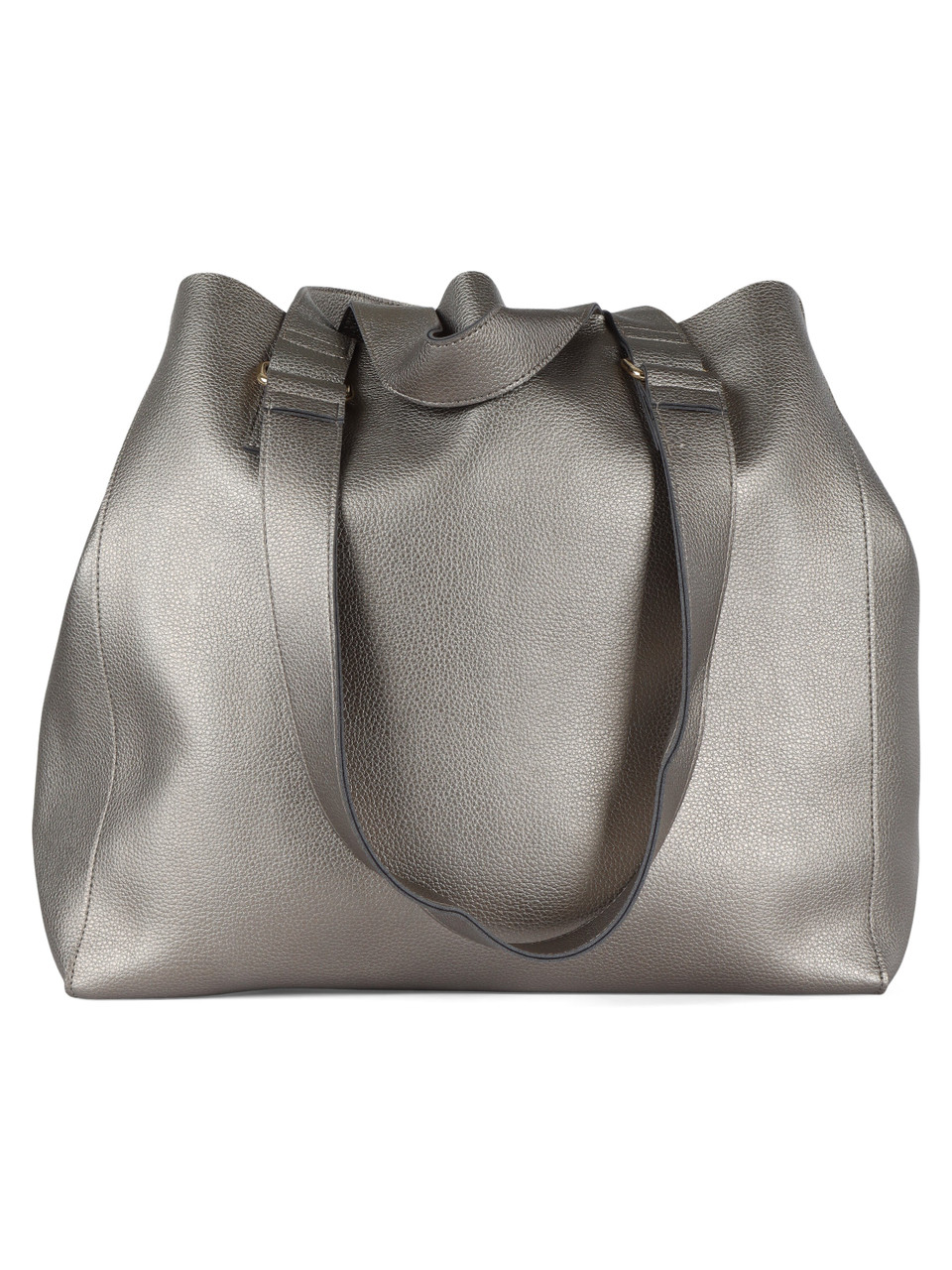 ARGENTO | Borsa shopping effetto martellato con maxi pochette interna