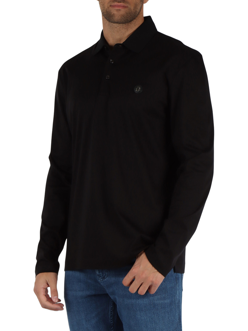 NERO | Polo in cotone mercerizzato con patch logo frontale