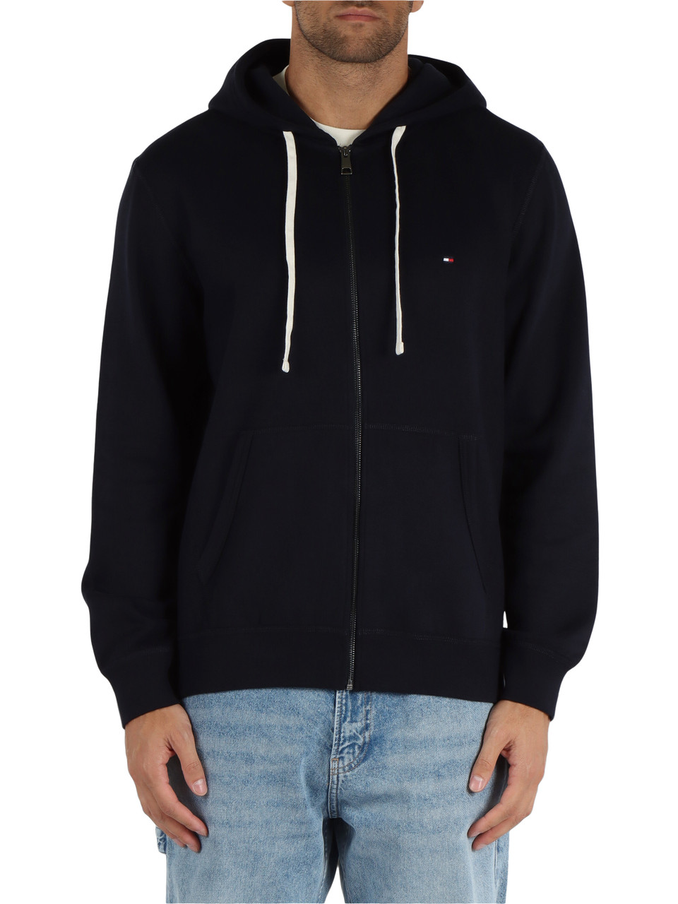 BLU SCURO | Felpa in misto cotone con zip e cappuccio