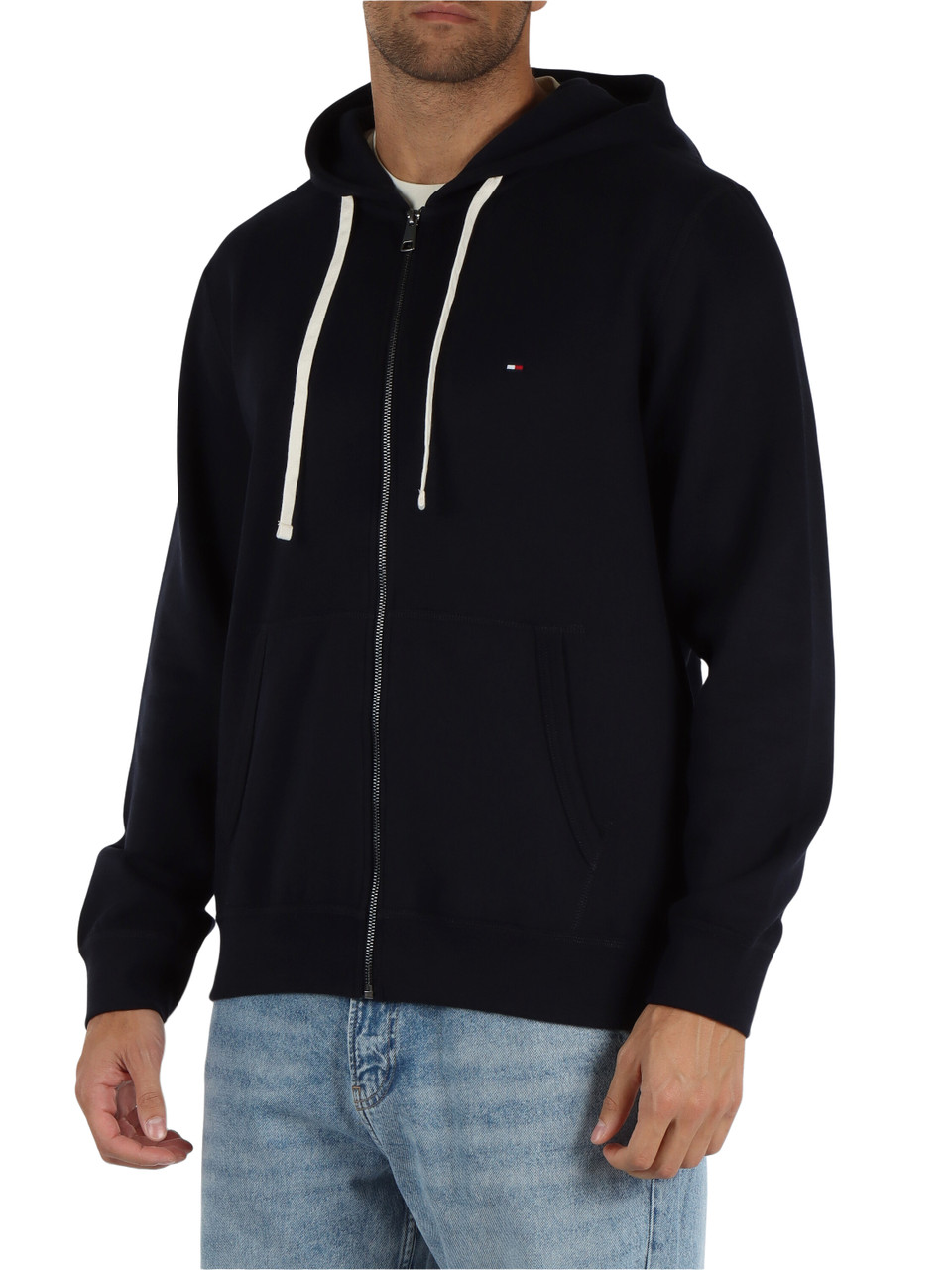 BLU SCURO | Felpa in misto cotone con zip e cappuccio