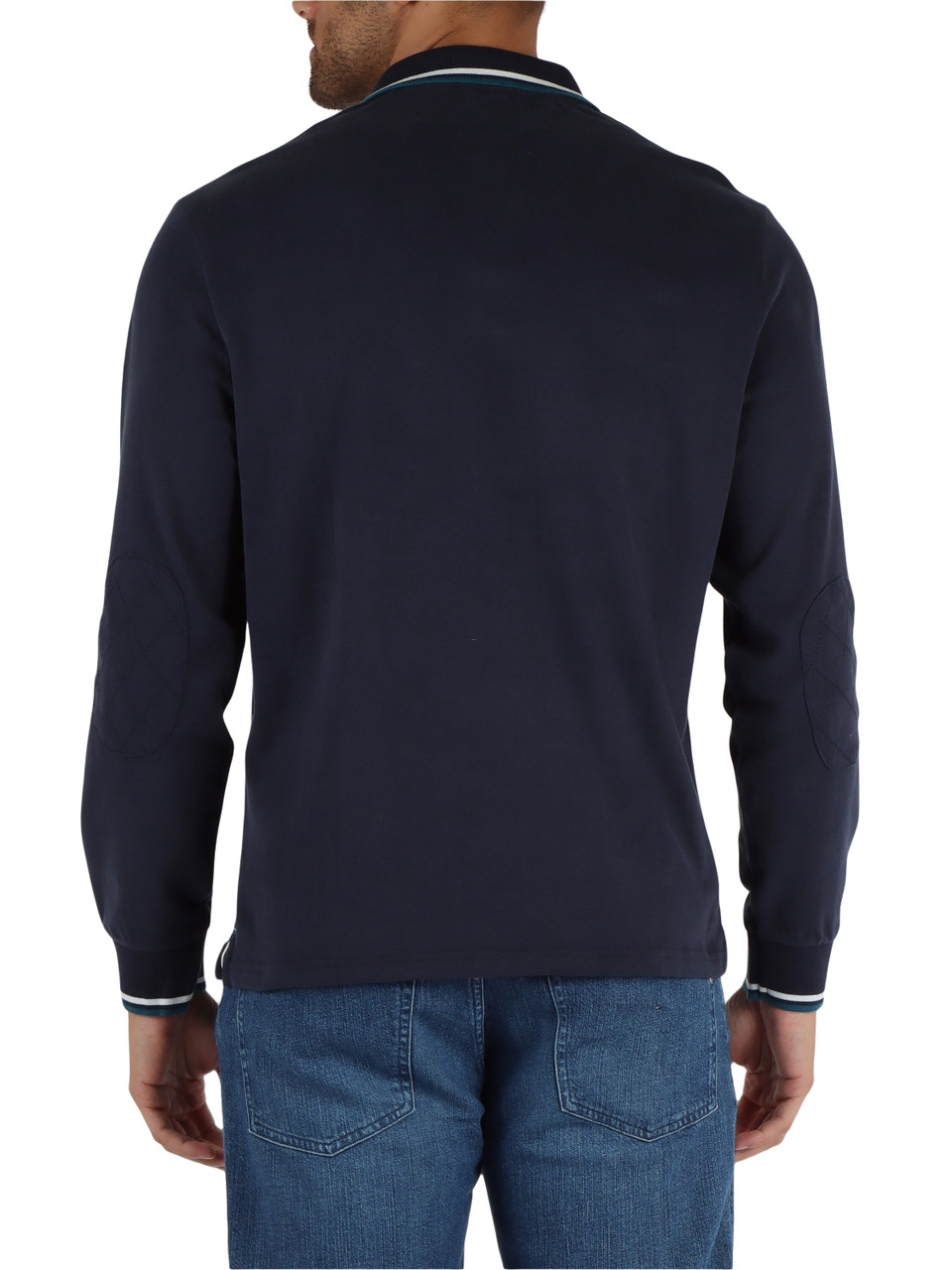 BLU SCURO | Polo maniche lunghe in cotone con patch logo frontale