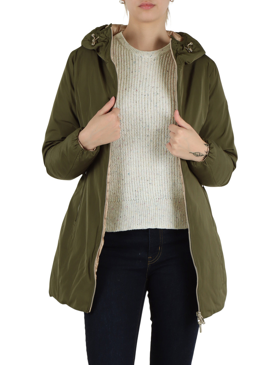 VERDE MILITARE | Piumino leggero reversibile KALIE 800 Fill Power Technology