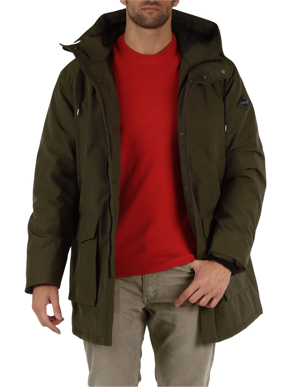 VERDE SCURO | Giaccone simil parka imbottito con cappuccio