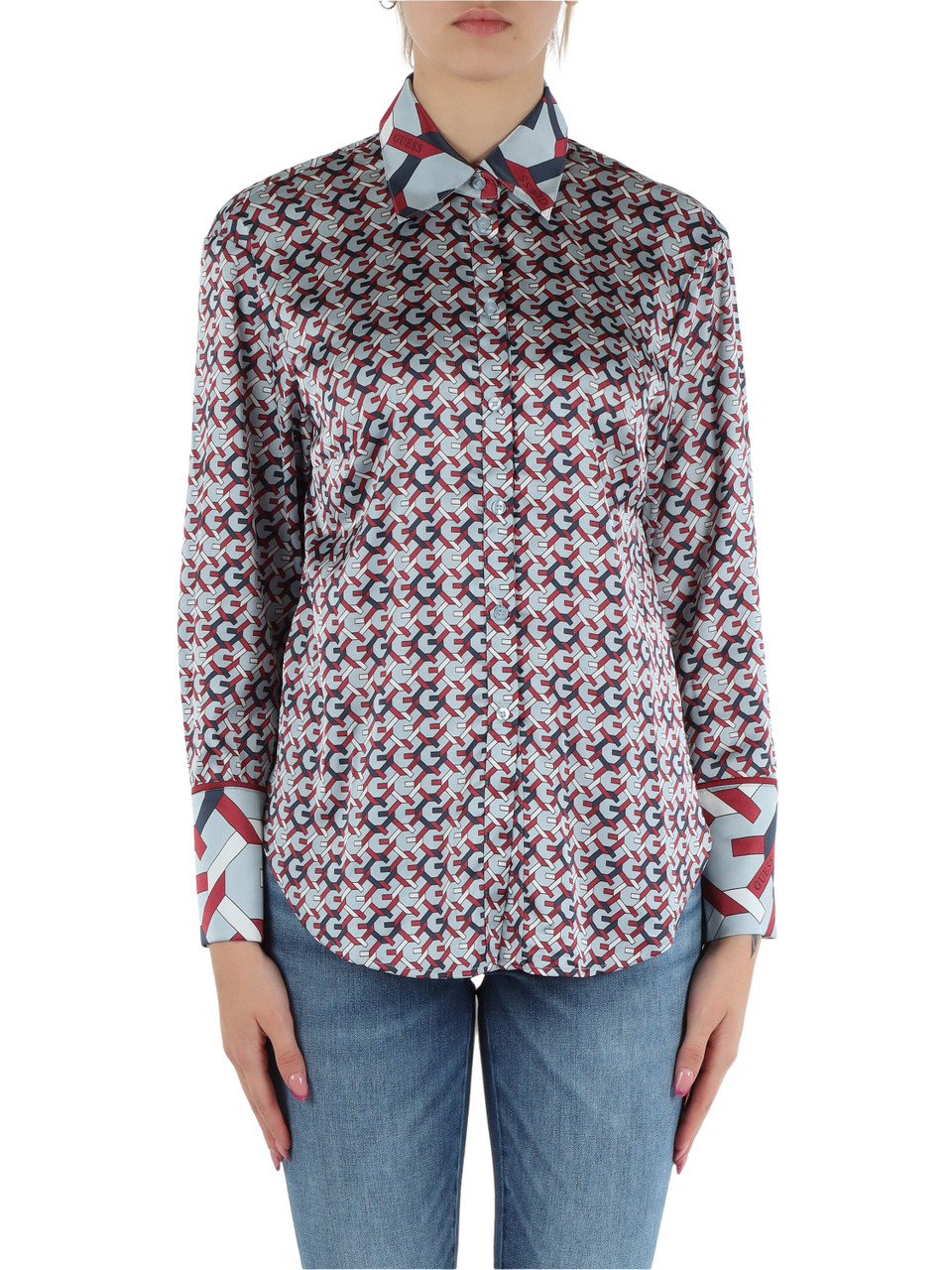 CELESTE | Camicia in satin stretch con stampa all over