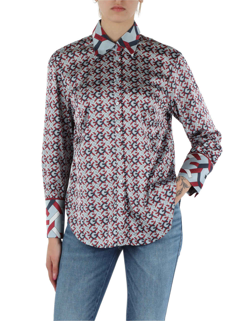 CELESTE | Camicia in satin stretch con stampa all over